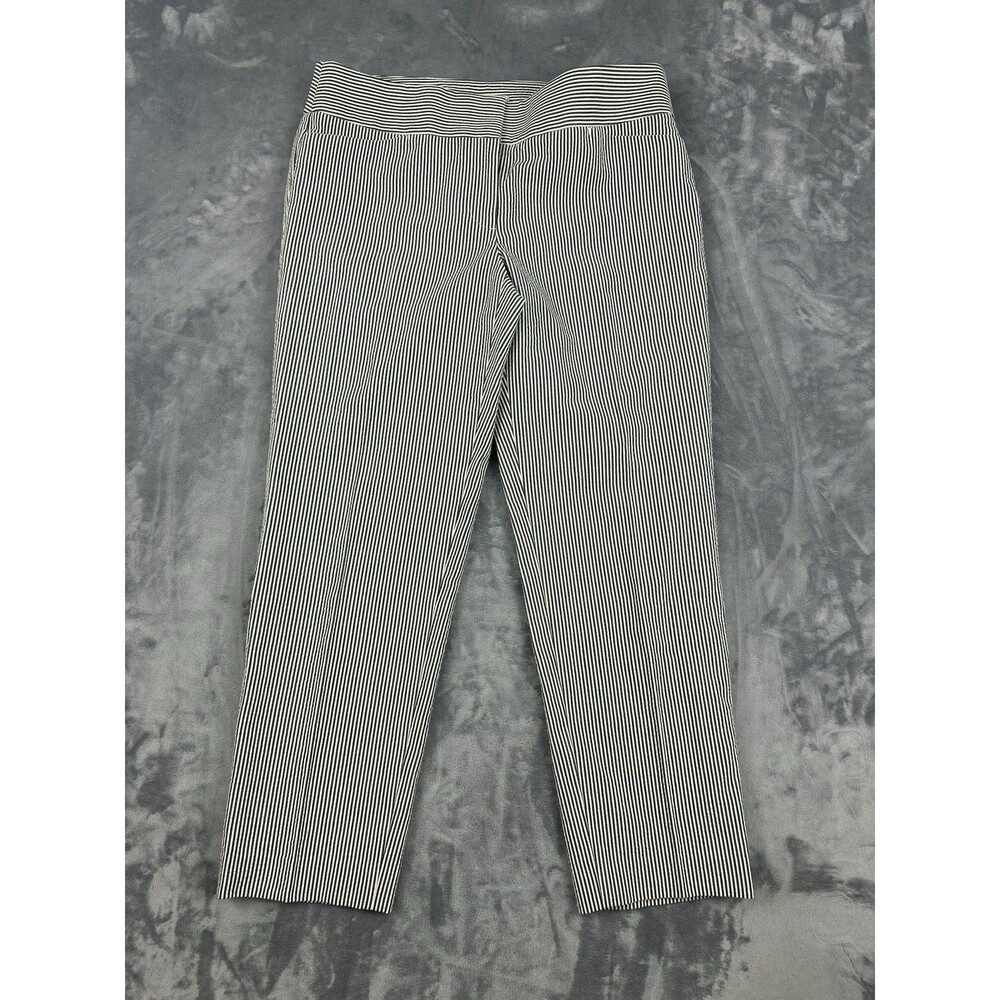 Ann Taylor Loft Marisa Pants Womens Size 6 Cream Black Striped Seersucker